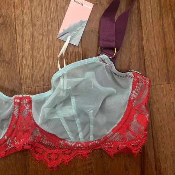 Dora Larsen color block mesh and lace blue red and purple demi bra - 32C - Picture 7 of 8
